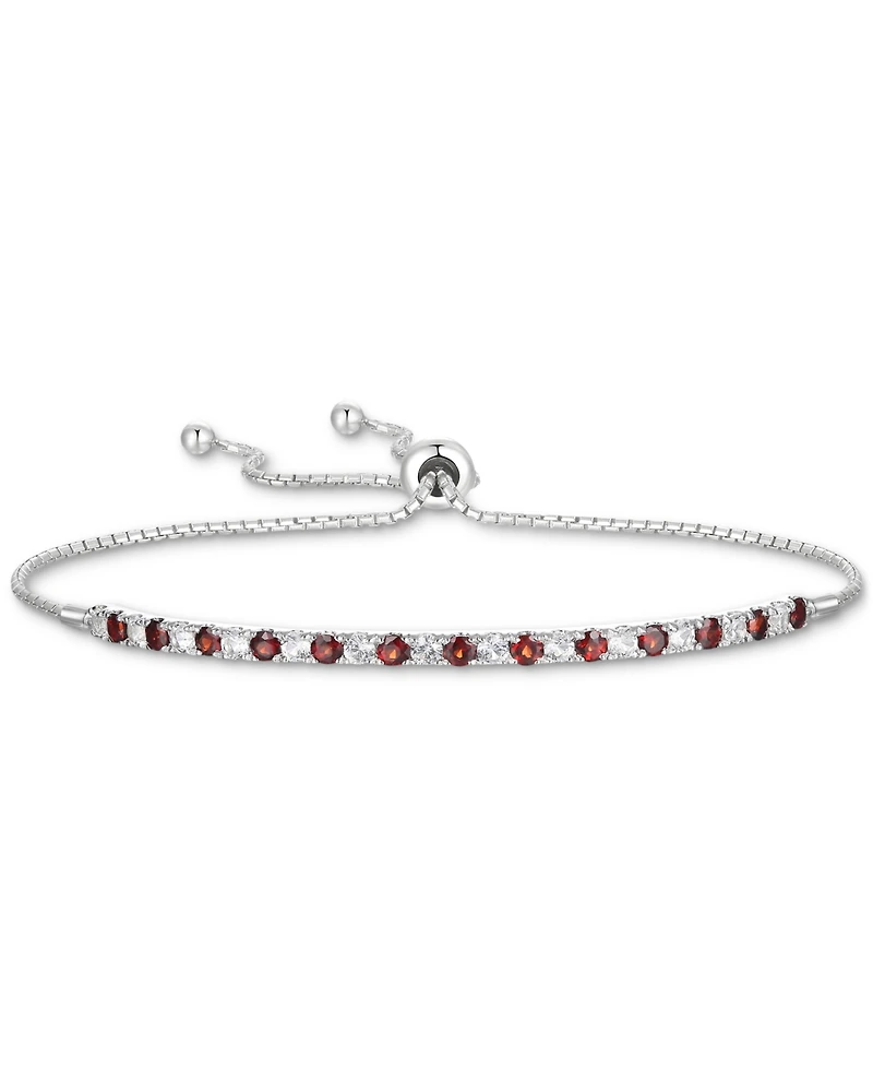 Rhodolite Garnet (1/3 ct. t.w.) & White Topaz (5/8 ct. t.w.) Bolo Bracelet in Sterling Silver (Also in Citrine, Peridot, Amethyst, Lab-Created Opal &