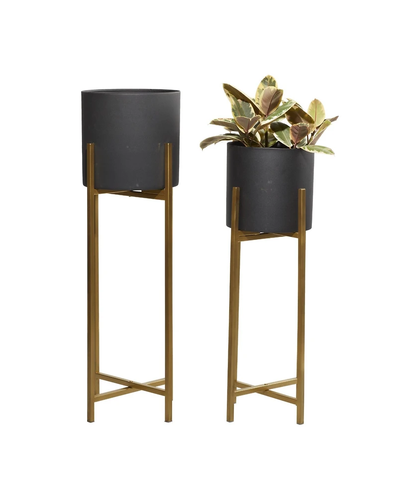 Set of 2 Black Metal Contemporary Planter, 30", 36"