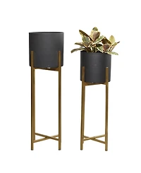Set of 2 Black Metal Contemporary Planter, 30", 36"