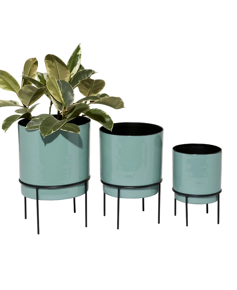 Set of 3 Teal Metal Contemporary Planter