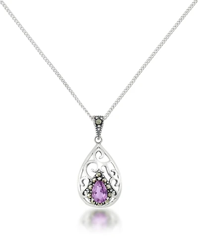 Amethyst Open Work Teardrop Pendant and a Curb Chain