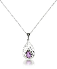 Amethyst Open Work Teardrop Pendant and a Curb Chain