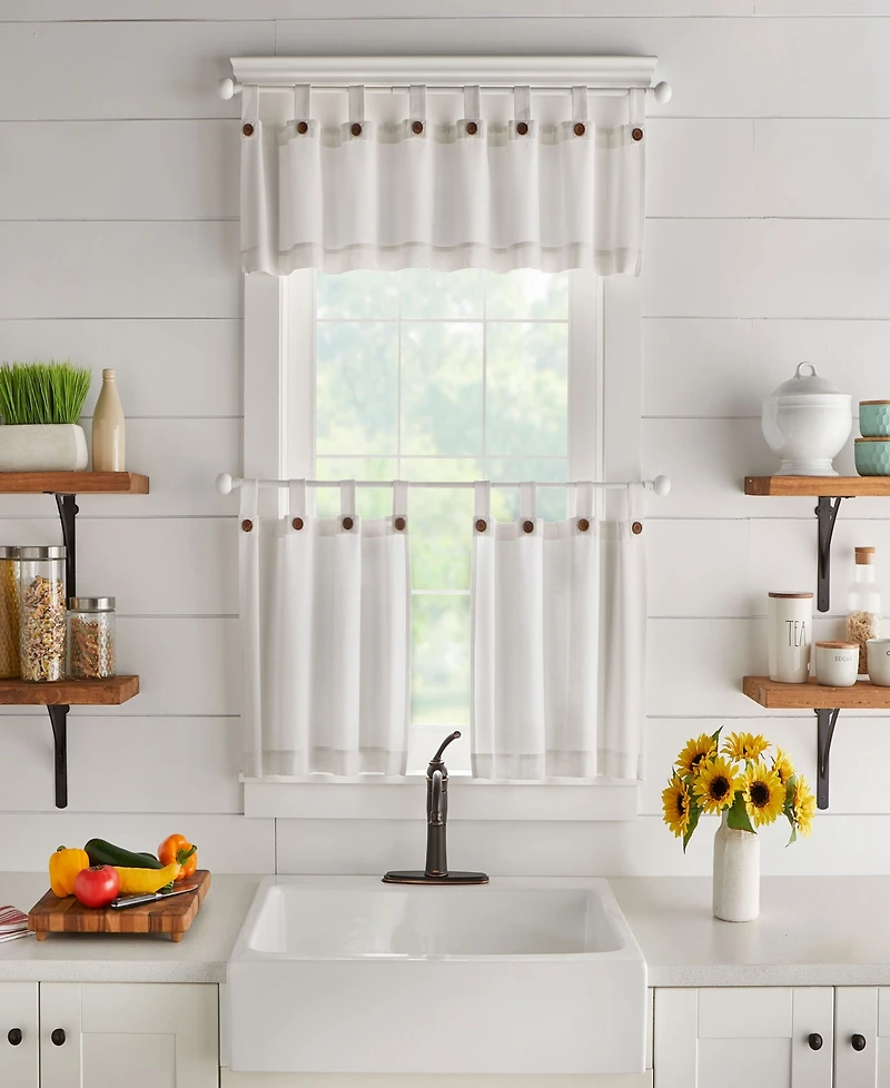 Elrene Home Fashions Tucker Solid Button Window Kitchen Valance