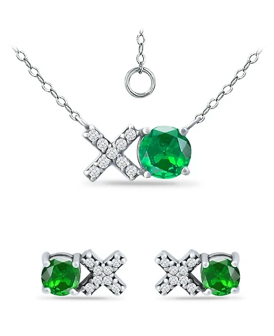 Giani Bernini Created Green Quartz and Cubic Zirconia "Xo" Pendant and Earring Set, 3 Piece