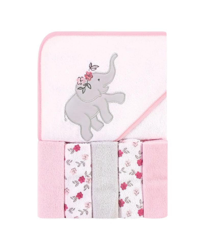 Hudson Baby Girls Hooded Towel and Five Washcloths