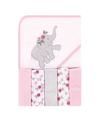Hudson Baby Girls Hooded Towel and Five Washcloths