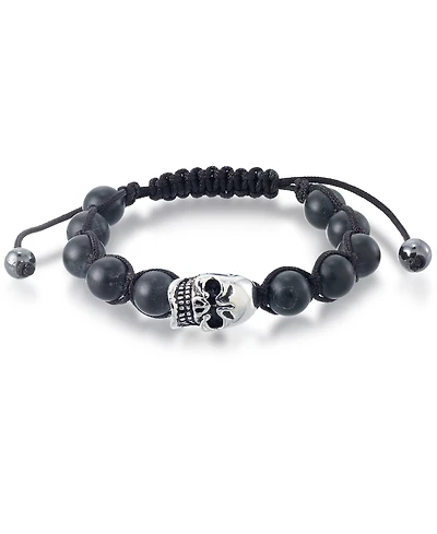 Andrew Charles by Andy Hilfiger Men's Onyx Bead Skull Bolo Bracelet Stainless Steel (Also Tiger's Eye & White Agate)