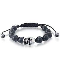 Andrew Charles by Andy Hilfiger Men's Onyx Bead Skull Bolo Bracelet Stainless Steel (Also Tiger's Eye & White Agate)