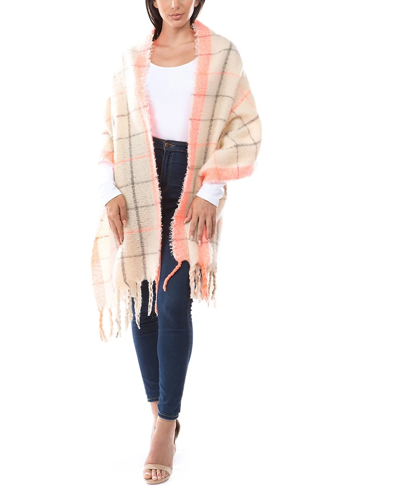 Marcus Adler Women's Neon Pop Plaid Blanket Scarf with Fringe