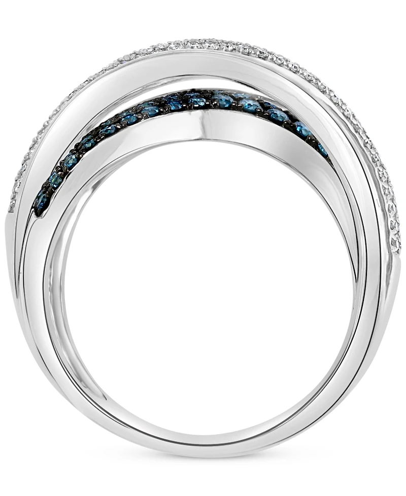 Effy Blue & White Diamond Multirow Statement Ring (3/4 ct. t.w.) in 14k White Gold