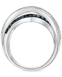 Effy Blue & White Diamond Multirow Statement Ring (3/4 ct. t.w.) in 14k White Gold
