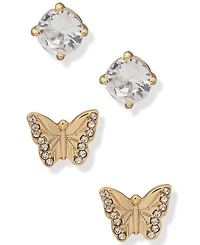 Dkny Gold-Tone 2-Pc. Set Crystal Butterfly Stud Earrings