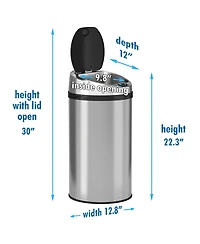 8 Gallon / 30 Liter Stainless Steel SoftStep Round Kitchen Trash Can with Odor Filter