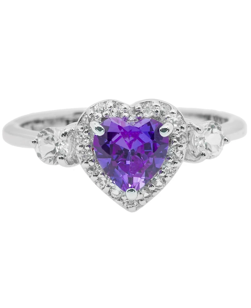 Amethyst (5/8 ct.t.w.) and White Topaz (1/2 'I Love You' Message Ring Sterling Silver