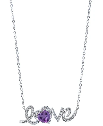 Amethyst (5/8 ct. t.w) and White Topaz (1 ct. t.w) 'Love' Necklace in Sterling Silver