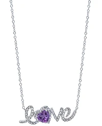 Amethyst (5/8 ct. t.w) and White Topaz (1 ct. t.w) 'Love' Necklace in Sterling Silver