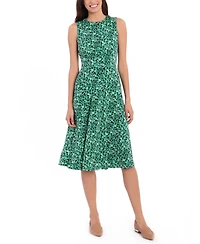 London Times Petite Printed Banded-Waist Midi Dress