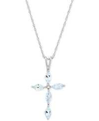 Gemstone & Diamond Accent Cross 18" Pendant Necklace in 14k White Gold
