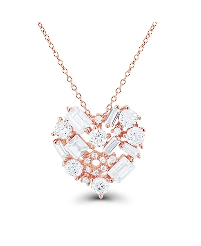 Cubic Zirconia Scattered Cluster Heart 18" Pendant Necklace Sterling Silver (Also 14k Gold Over or14k Rose Silver)