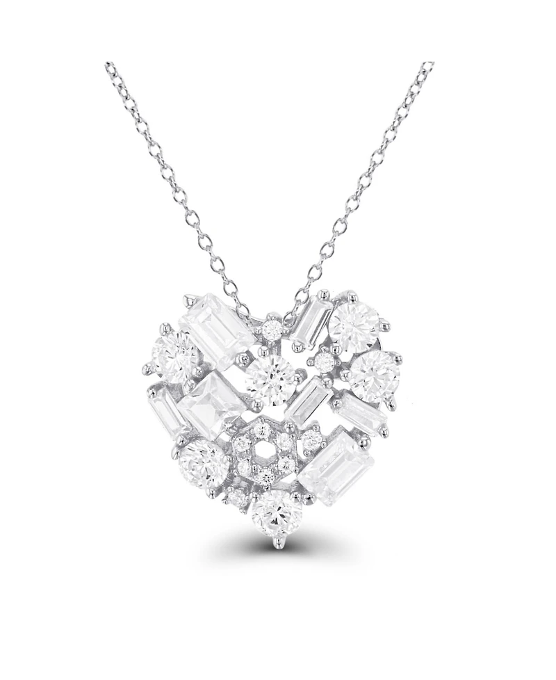 Cubic Zirconia Scattered Cluster Heart 18" Pendant Necklace Sterling Silver (Also 14k Gold Over or14k Rose Silver)