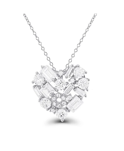 Cubic Zirconia Scattered Cluster Heart 18" Pendant Necklace Sterling Silver (Also 14k Gold Over or14k Rose Silver)