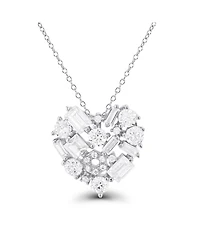 Cubic Zirconia Scattered Cluster Heart 18" Pendant Necklace Sterling Silver (Also 14k Gold Over or14k Rose Silver)