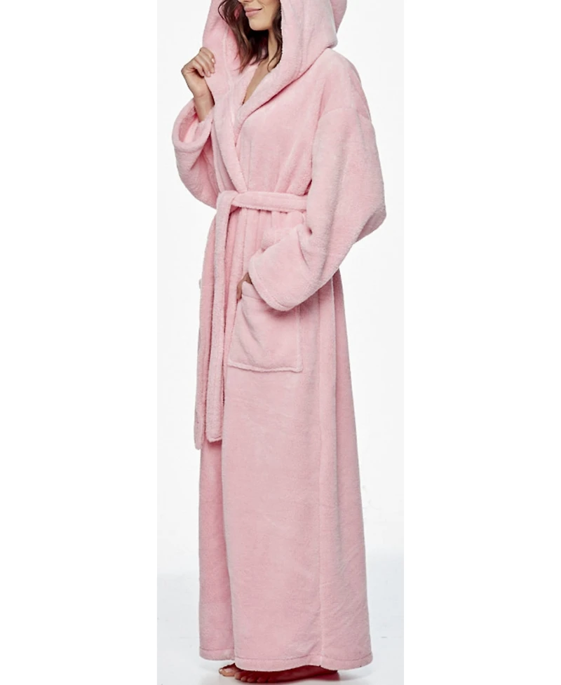 Arus Women's Hooded Full Ankle Length Premium Fleece Bathrobe
