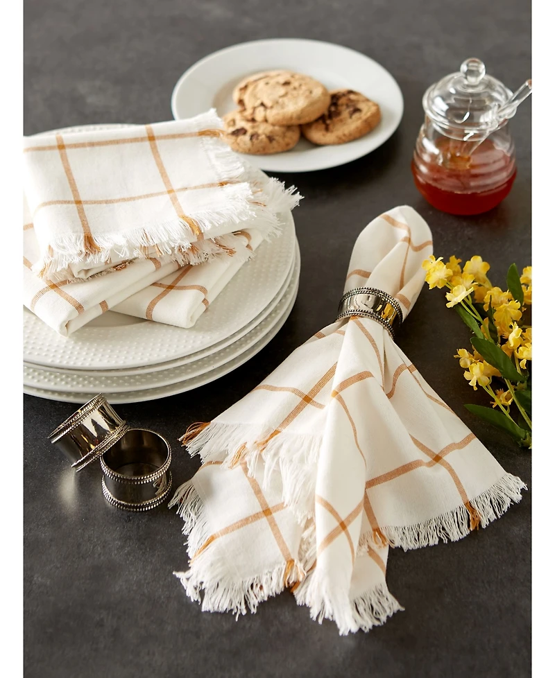 Design Imports Check Fringed Napkin, Set of 6