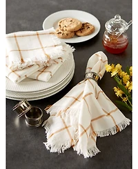 Design Imports Check Fringed Napkin, Set of 6