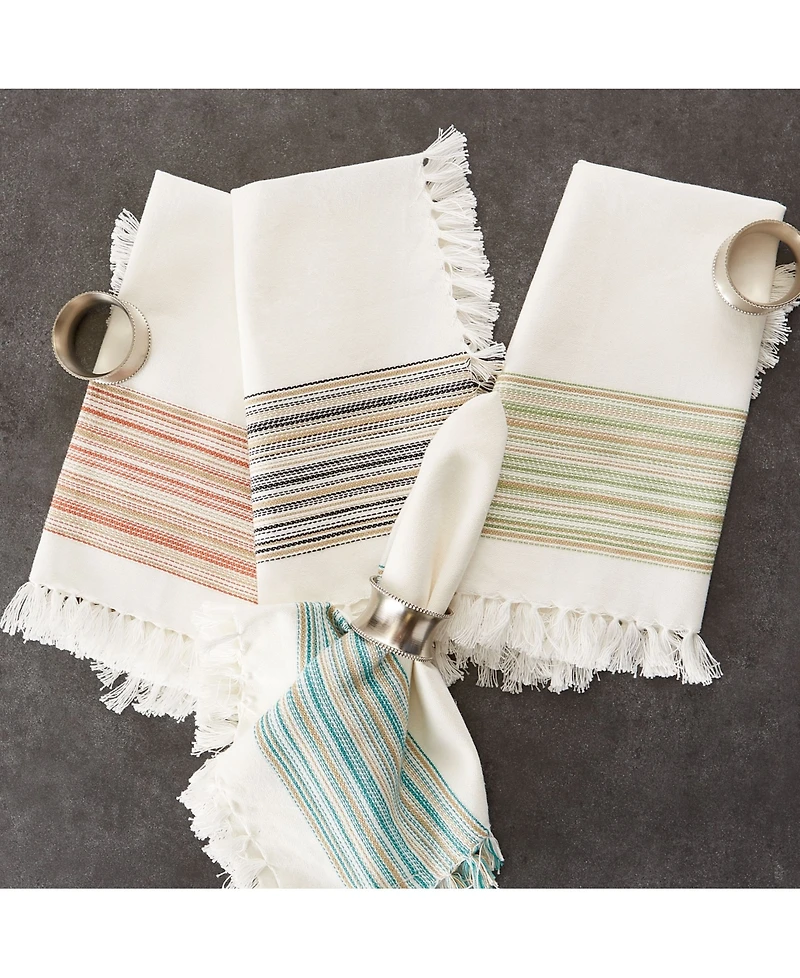 Design Imports Fringed Stripe Table Toppers, 20" x 20", Set of 6