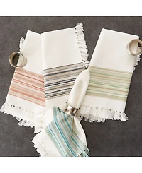Design Imports Fringed Stripe Table Toppers, 20" x 20", Set of 6