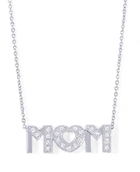 Cubic Zirconia Mom Pendant 18" Necklace in Silver Plate