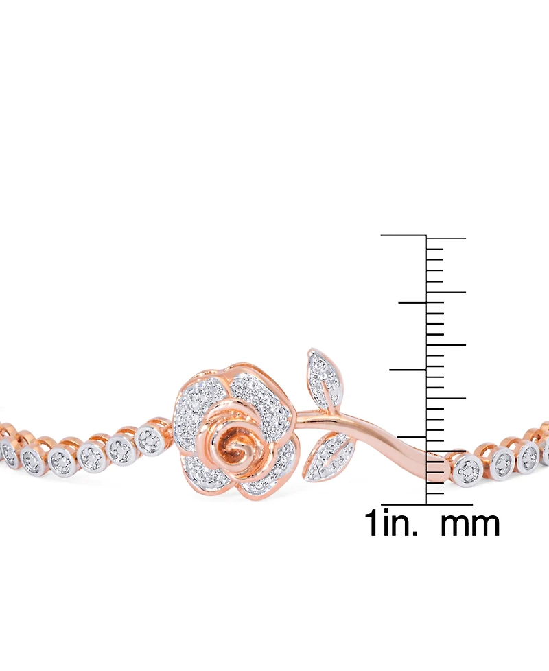 Diamond Accent Rose Flower Adjustable Bolo Bracelet in Rose Gold Plate or Gold Plate