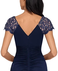 Xscape Petite Lace-Shoulder Gown