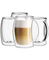 JoyJolt Caleo Double Wall Insulated Latte Glasses, Set of 4
