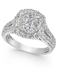 Diamond Halo Cluster Engagement Ring (2 ct. t.w.) in 14k White Gold