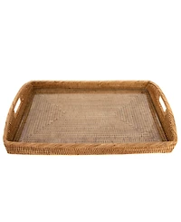 Artifacts Trading Company Rattan Rectangular Tray with Glass Insert