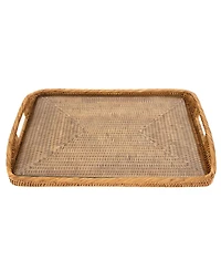 Artifacts Rattan 17" Rectangular Tray with Glass Insert