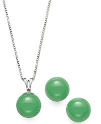2-Pc. Set Dyed Jade Pendant Necklace and Stud Earrings in Sterling Silver (Also Available in Milky Aquamarine or Rose Quartz)
