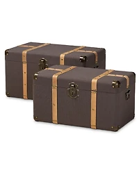 Stephen Modern and Contemporary Transitional Fabric Upholstered 2 Piece Storage Trunk Set