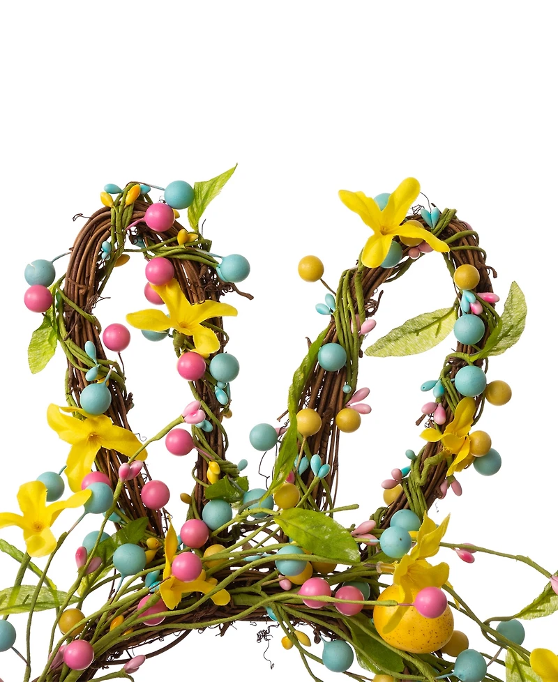 Glitzhome 24.5"H Easter Bunny Shaped Wreath with Eggs Satin Ribbon Bow