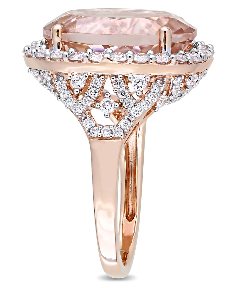 Morganite (9-3/4 ct. t.w.) and Diamond (1-2/5 Oval Halo Ring 14k Rose Gold