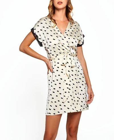 Women's Nadia Polka Dot and Lace Trim Cap Sleeve Wrap Lingerie