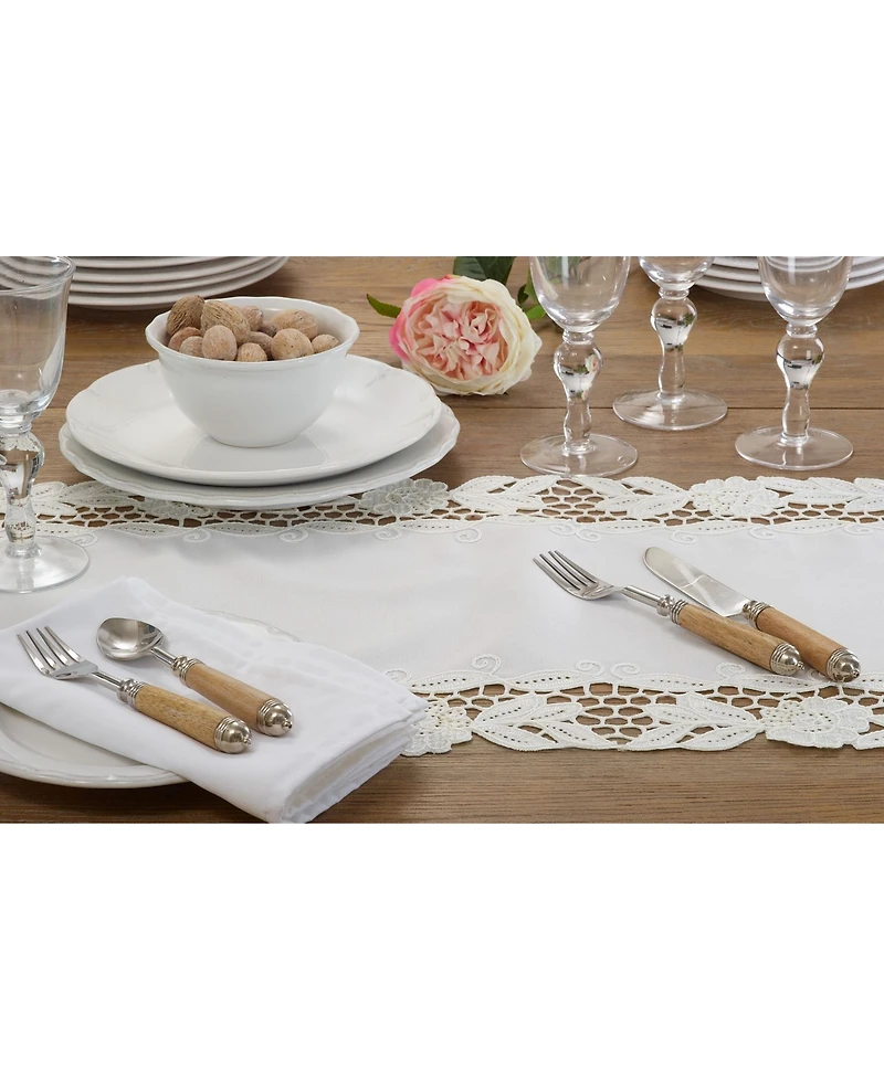 Saro Lifestyle Embroidered Table Runner with Floral Design, 68" x 16"