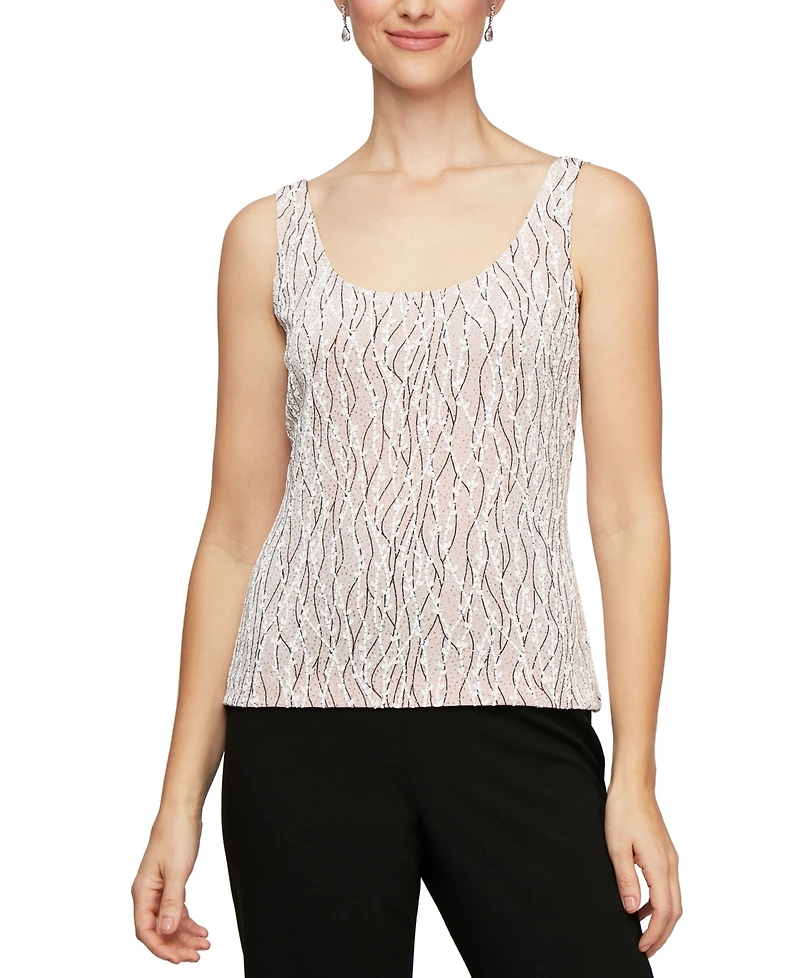 Alex Evenings Printed Piped 3/4-Sleeve Two-Piece Glitter Top & Jacket