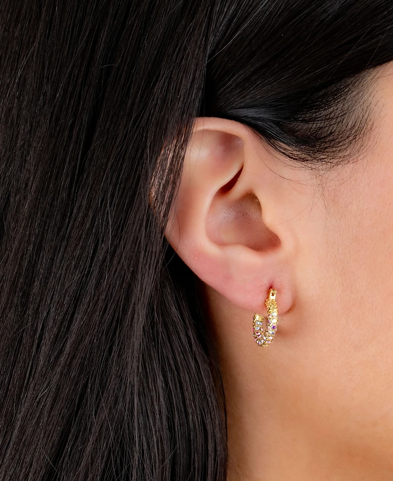 15mm All Over Crystal Click Top Hoop Earrings Gold or Silver Plated
