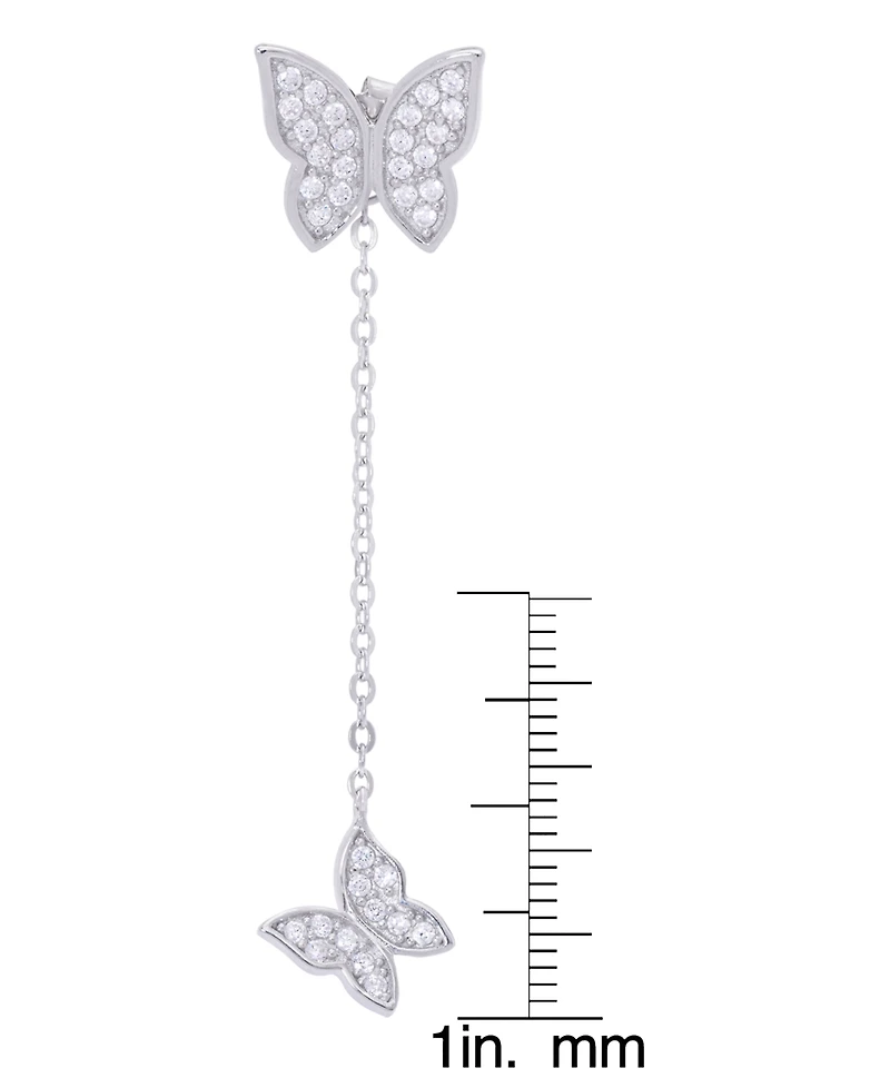 Cubic Zirconia Butterfly Chain Earrings in Silver Plate