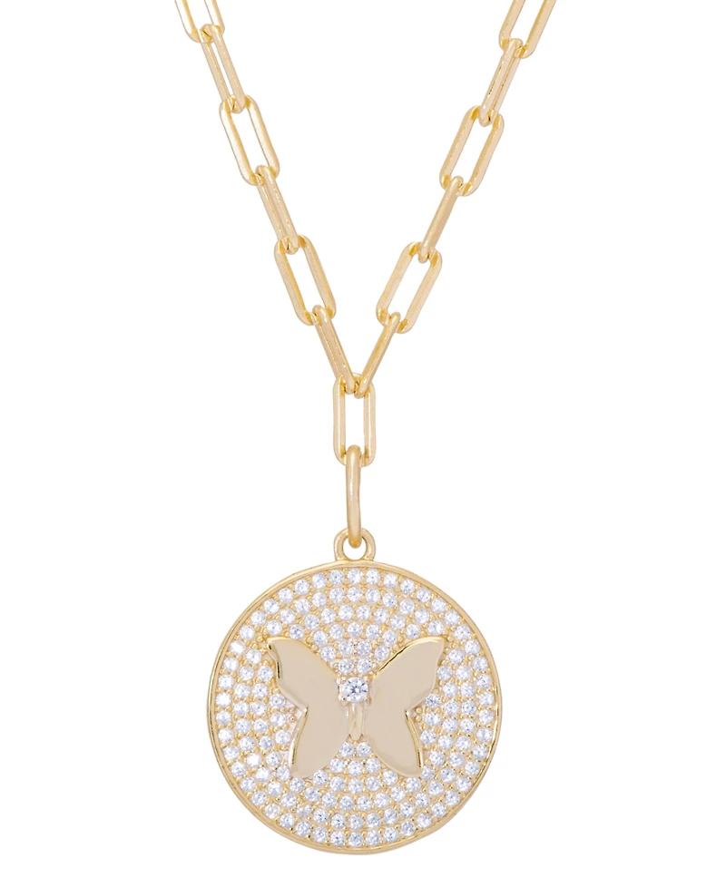 Cubic Zirconia Butterfly Paperclip 18" Necklace in Gold Plate