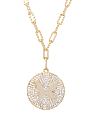 Cubic Zirconia Butterfly Paperclip 18" Necklace in Gold Plate