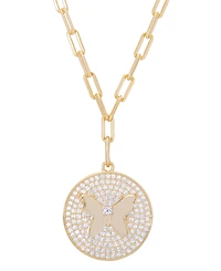 Cubic Zirconia Butterfly Paperclip 18" Necklace in Gold Plate